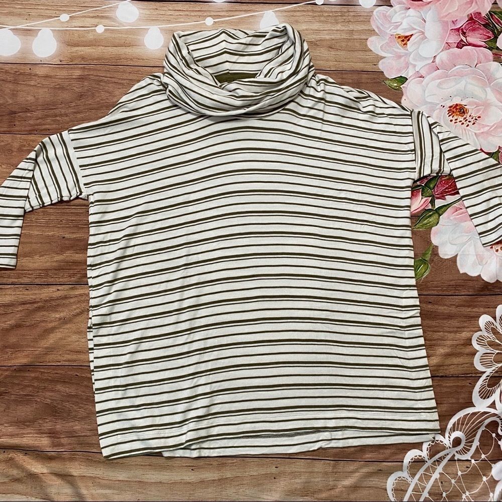 Lou & Grey Cowl neck green & white striped top Womens XS